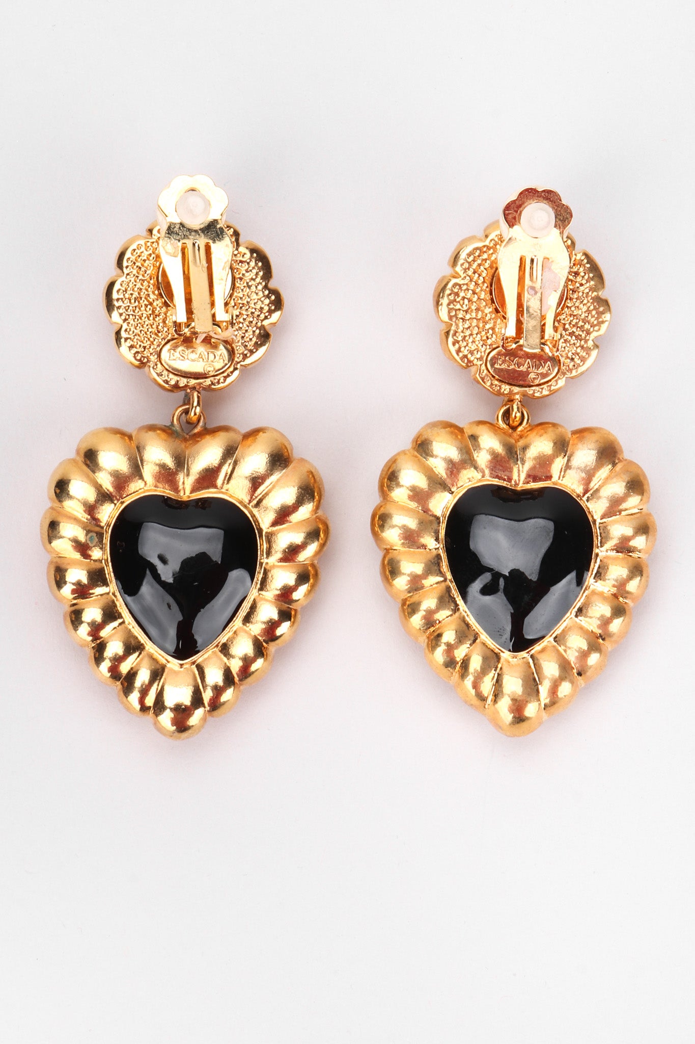 Recess Los Angeles Vintage Escada Fluted Gold Heart Drop Earrings