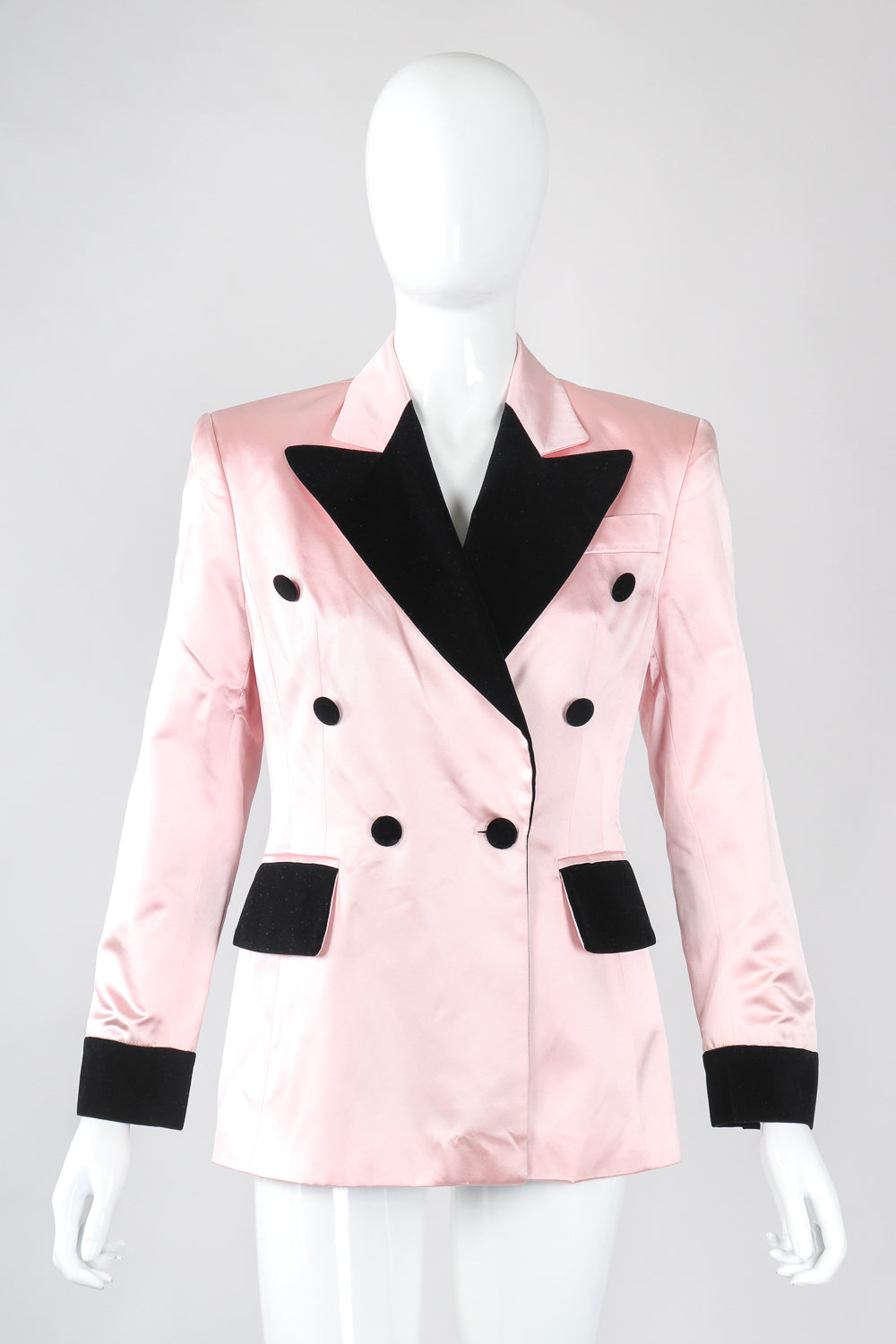 Recess Designer Consignment Vintage Escada Satin Contrast Tuxedo Jacket Los Angeles Resale