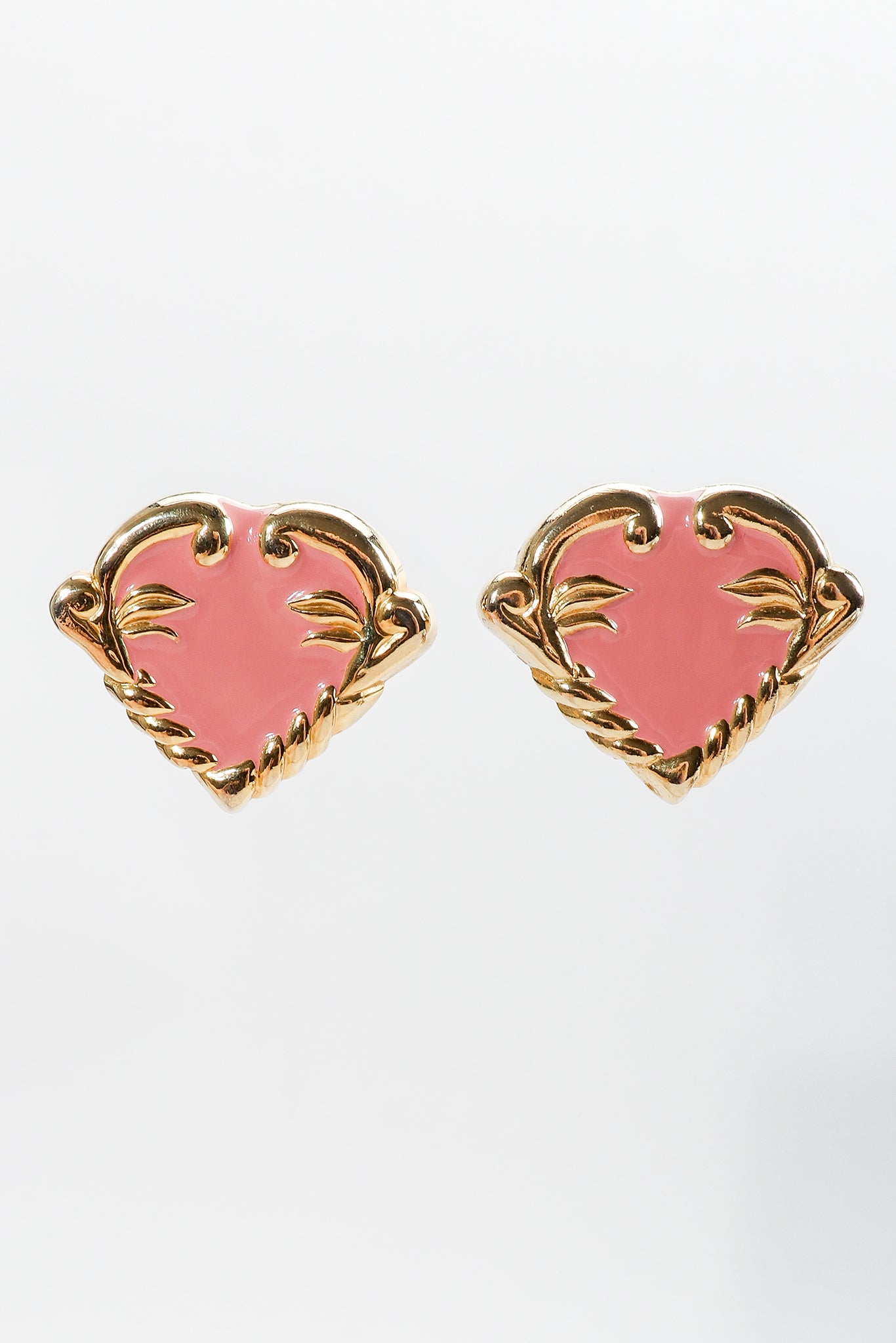 Vintage Escada Pink Enamel Heart Button Earrings at Recess Los Angeles