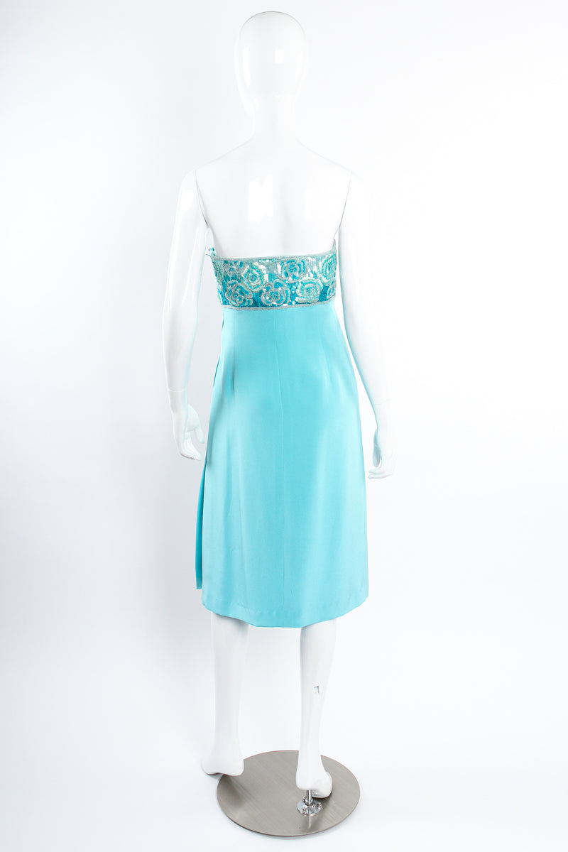 Vintage Escada Floral Sequined Strapless Sheath Dress on Mannequin back at Recess Los Angeles