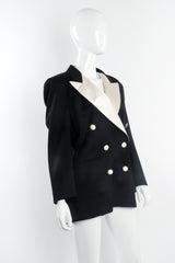 Vintage Escada Satin Trim Tuxedo Jacket on Mannequin angle at Recess Los Angeles