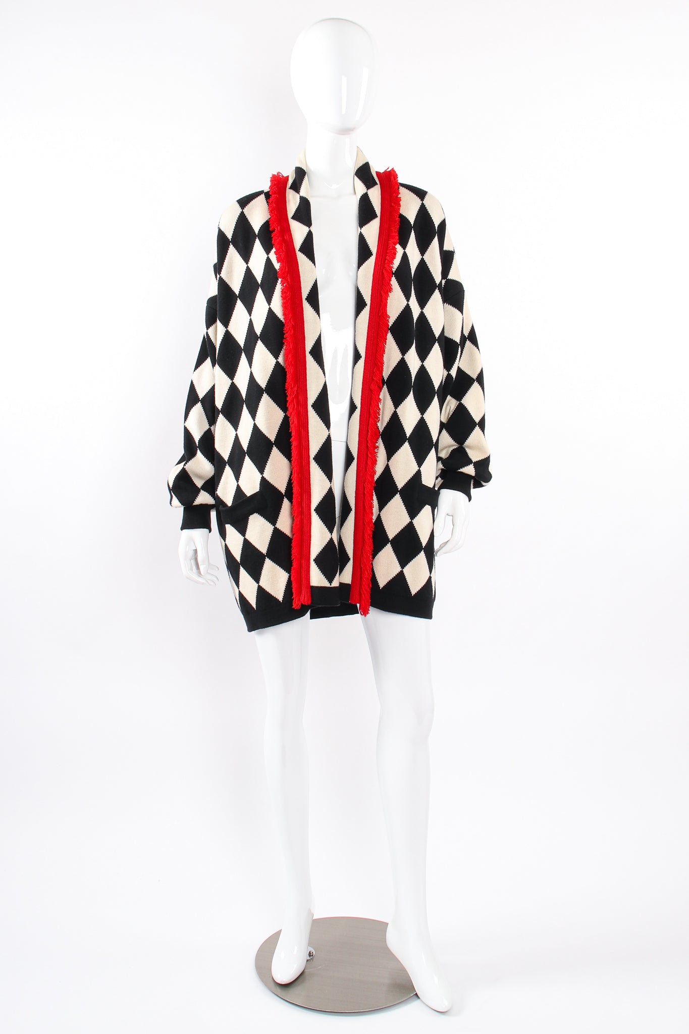 Vintage Escada Harlequin Knit Blanket Sweater on Mannequin front at Recess Los Angeles