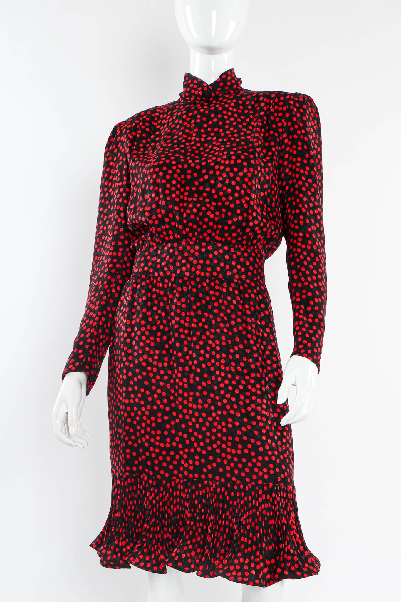 Vintage Escada by Margaretha Ley Silk Polka Dot Ruffle Dress mannequin close front @ Recess LA