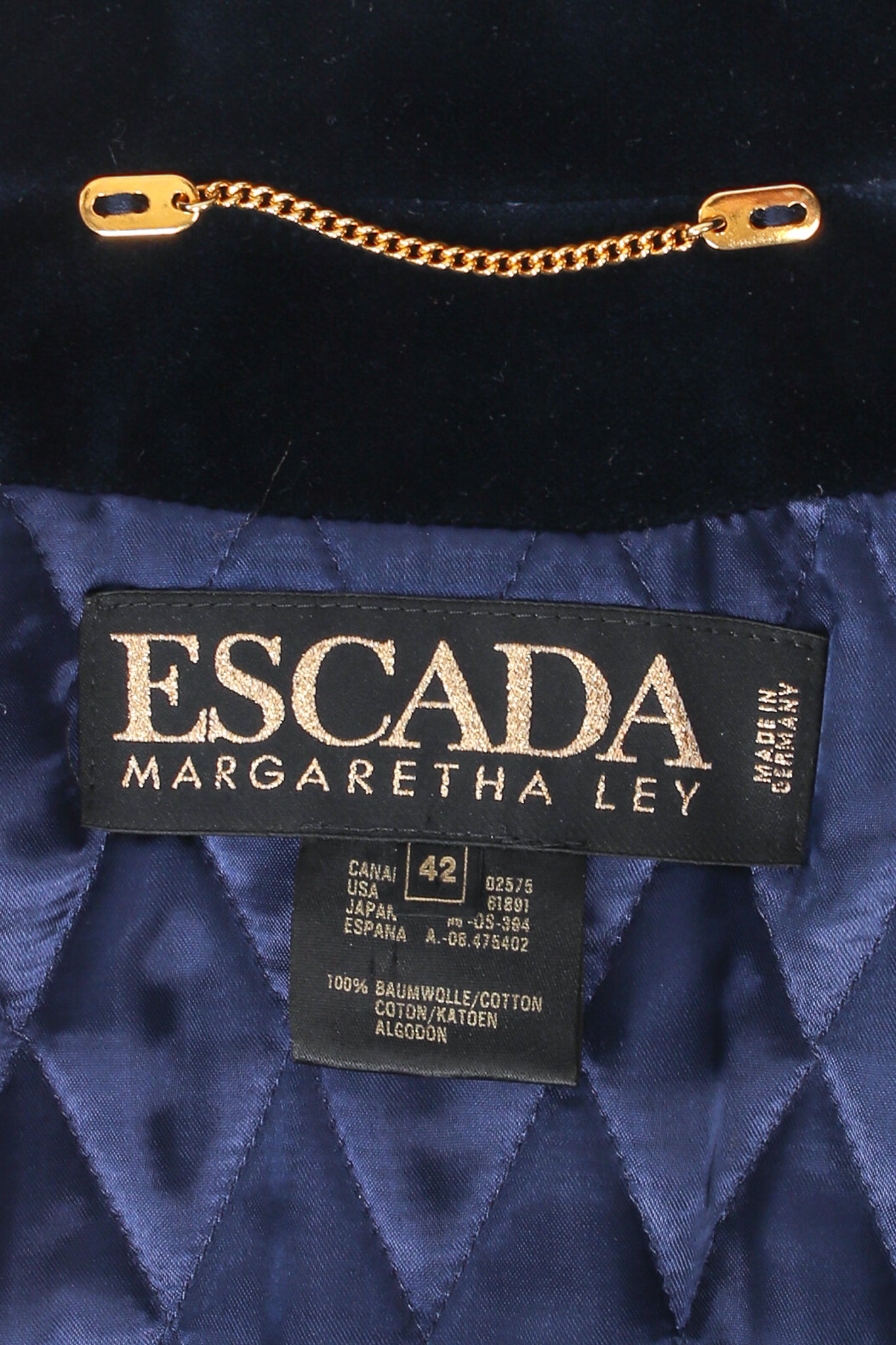 Vintage Escada Velvet Royal Appliqué Jacket label at Recess Los Angeles