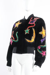 Vintage Escada Embellished Moon & Stars Bomber Jacket on mannequin angle at Recess Los Angeles