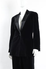 Vintage Escada by Margaretha Ley Velvet Blazer & Pant Suit Set mannequin angle close @ Recess LA