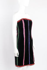 Vintage Escada Embellished Velvet Strapless Sheath Dress on mannequin angle at Recess Los Angeles