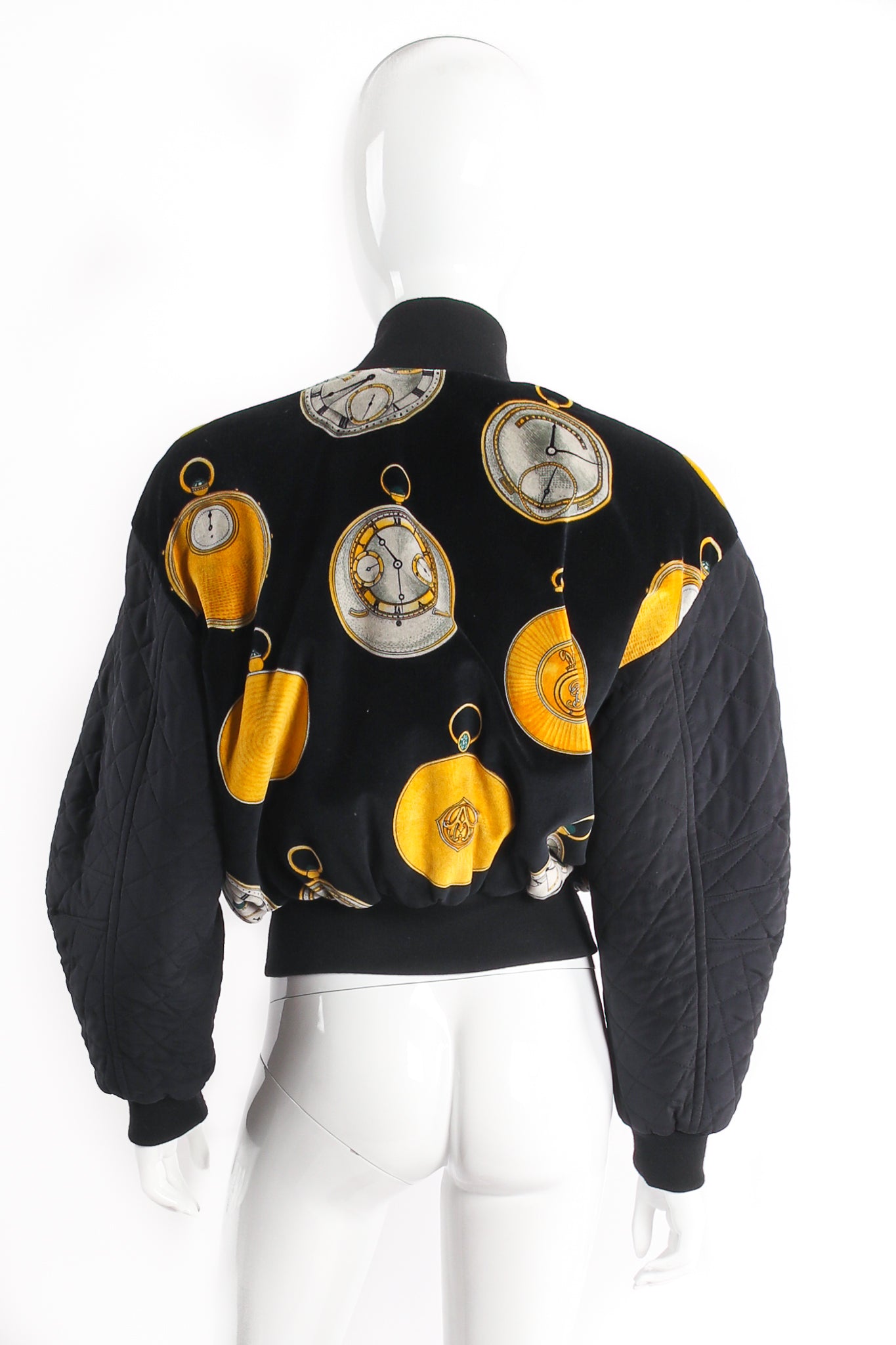 Vintage Escada Pocket Watch Velvet Bomber Jacket on Mannequin Back at Recess LA