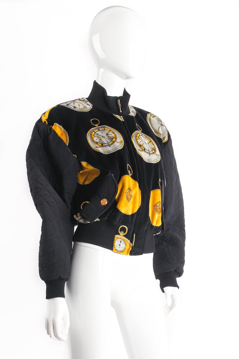 Vintage Escada Pocket Watch Velvet Bomber Jacket on Mannequin Angle at Recess LA