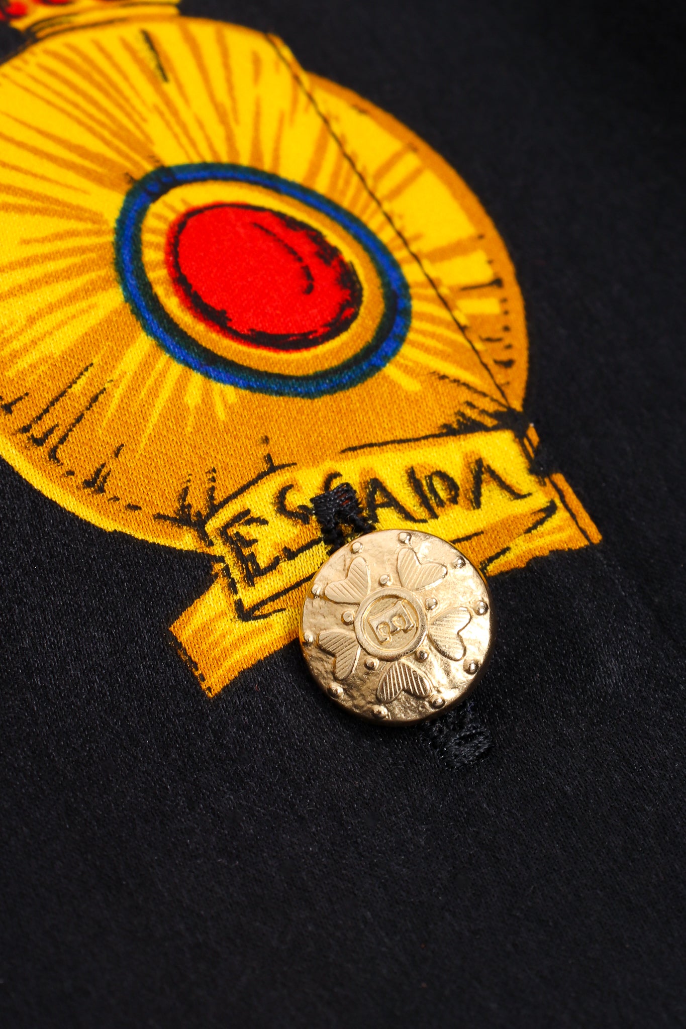 Vintage Escada Animal Ribbon Medals of Valor Shirt button detail at Recess Los Angeles