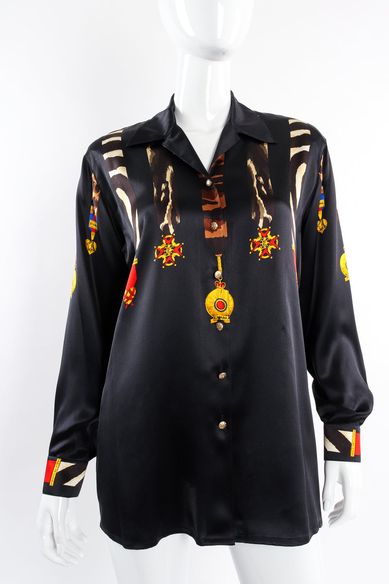 Vintage Escada Animal Ribbon Medals of Valor Shirt on Mannequin crop at Recess Los Angeles