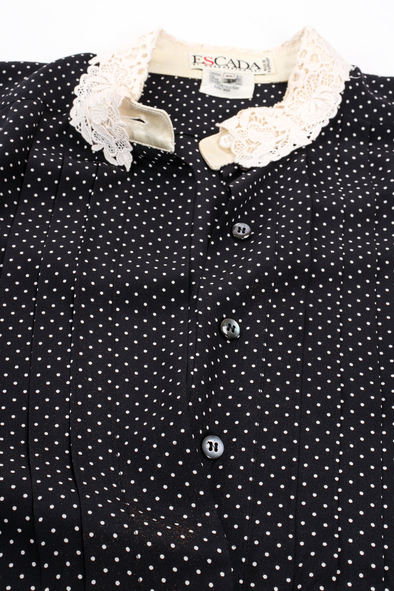 Vintage Escada Crochet Collar Dotted Silk Blouse placket at Recess Los Angeles