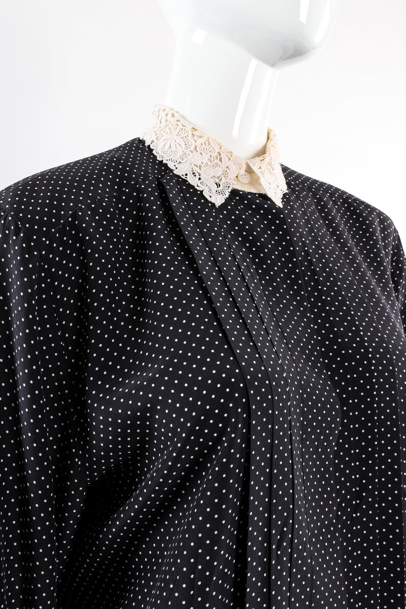 Vintage Escada Crochet Collar Dotted Silk Blouse on Mannequin angle at Recess Los Angeles