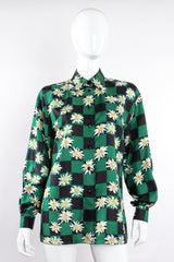 Vintage Escada Checkered Daisy Silk Twill Shirt on Mannequin front at Recess Los Angeles