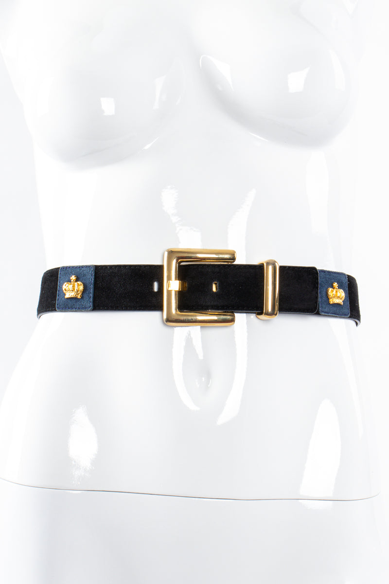 Vintage Escada Queen Crown Suede Belt on Mannequin at Recess Los Angeles