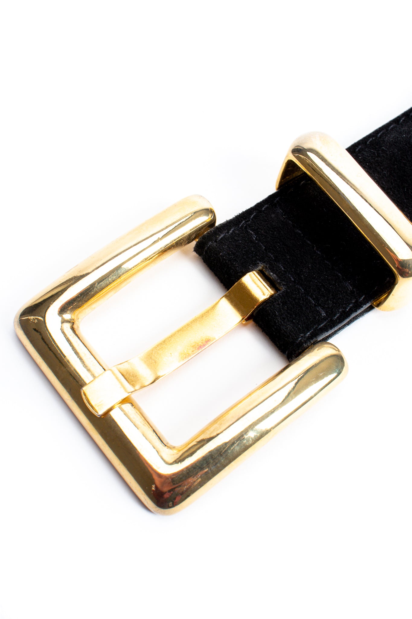 Vintage Escada Queen Crown Suede Belt buckle tab wear at Recess Los Angeles