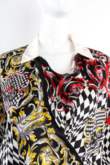 Vintage Escada Checkered Motorcycle Rally Silk Bodysuit on Mannequin open at Recess LA