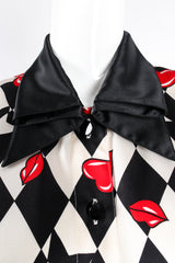 Vintage Escada Harlequin Hearts & Bows Silk Shirt on Mannequin collar at Recess Los Angeles