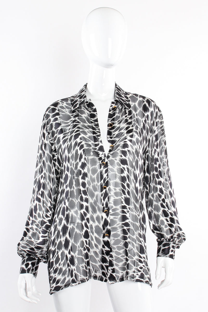 Vintage Escada Sheer Silk Animal Print Shirt & Tank on Mannequin open at Recess Los Angeles