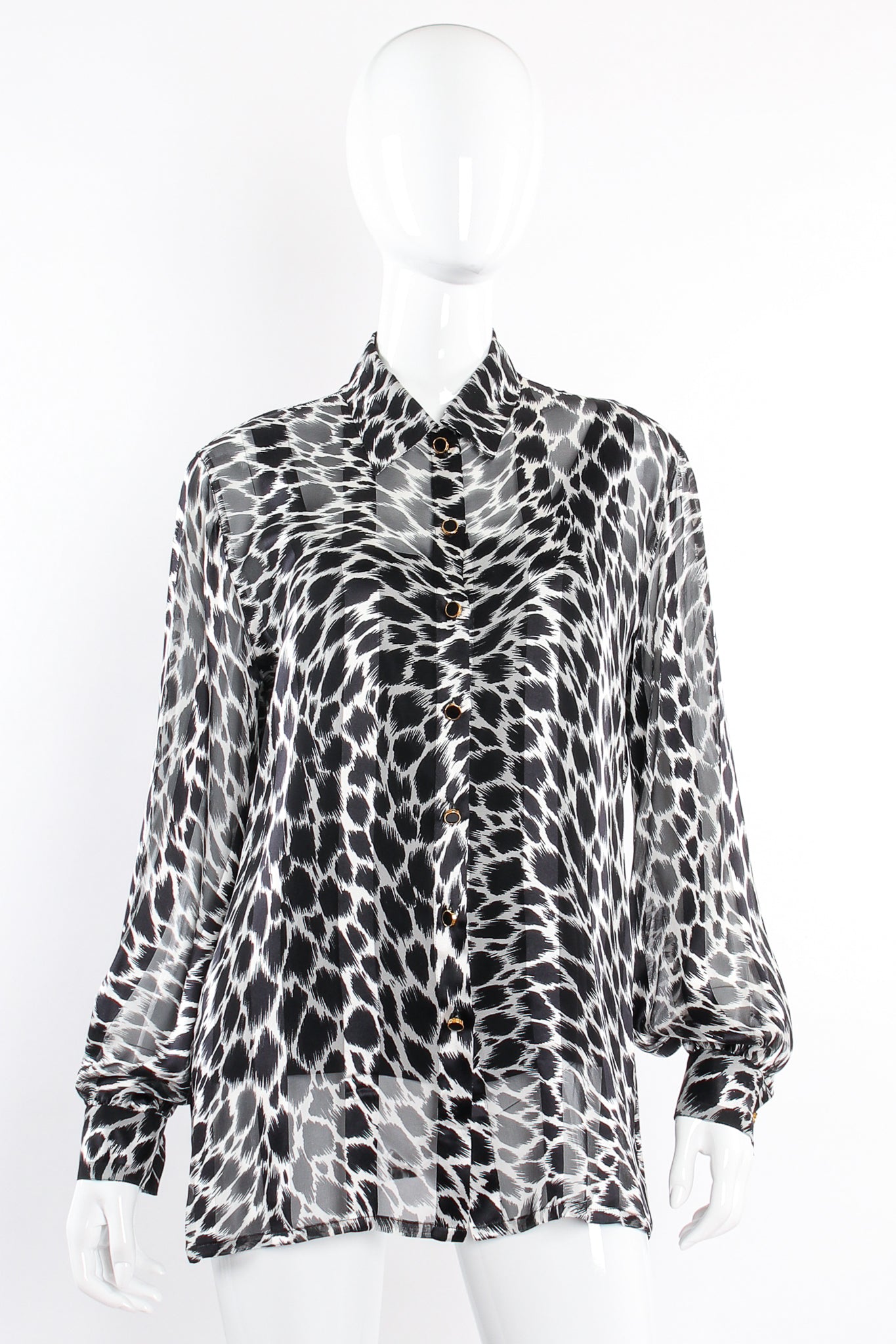 Vintage Escada Sheer Silk Animal Print Shirt & Tank on Mannequin front at Recess Los Angeles