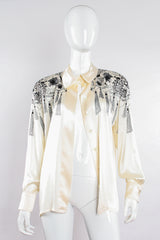 Vintage Escada Tasseled Mantilla Print Shirt on Mannequin open at Recess Los Angeles