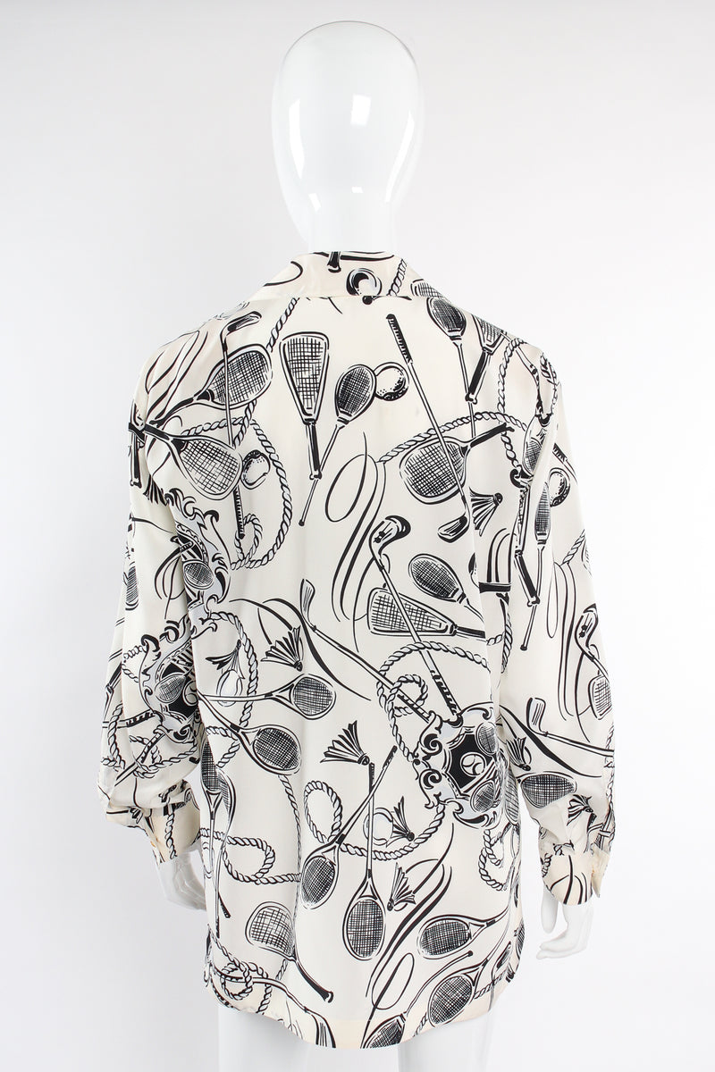 Vintage Escada Racquet Sport Print Silk Shirt on Mannequin back at Recess Los Angeles