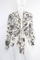 Vintage Escada Racquet Sport Print Silk Shirt on Mannequin front tie at Recess Los Angeles