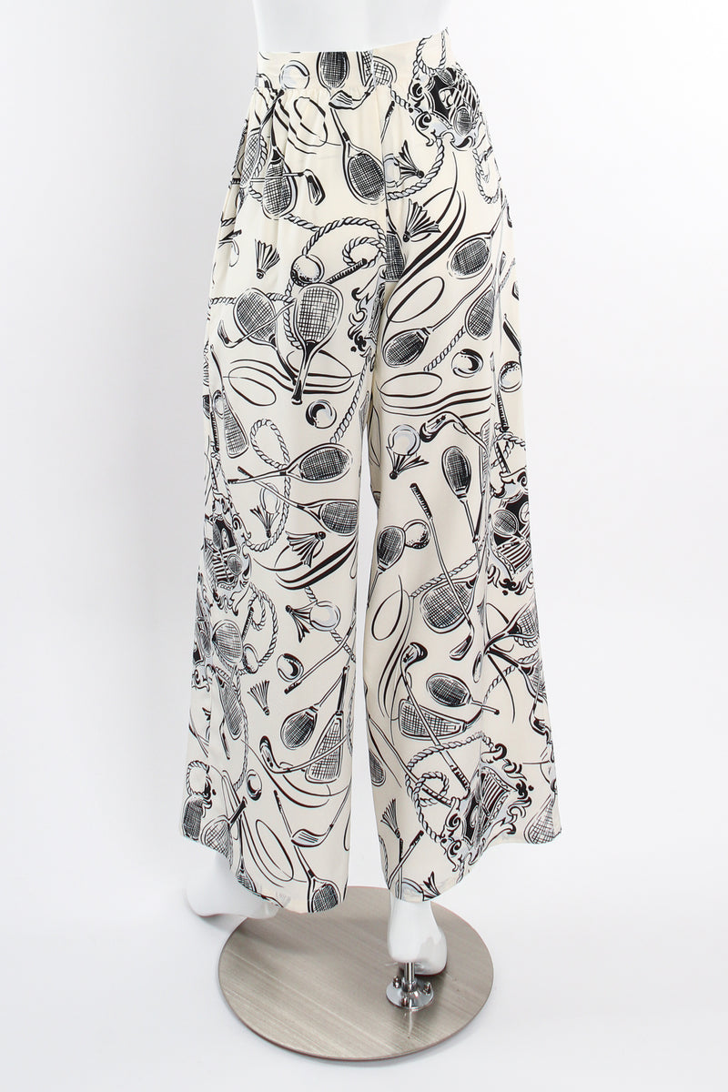 Vintage Escada Tennis Racquet Sport Print Silk Pant on Mannequin back at Recess LA