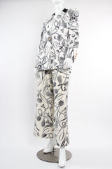 Vintage Escada Tennis Racquet Sport Print Silk Pant suit on Mannequin angle at Recess LA