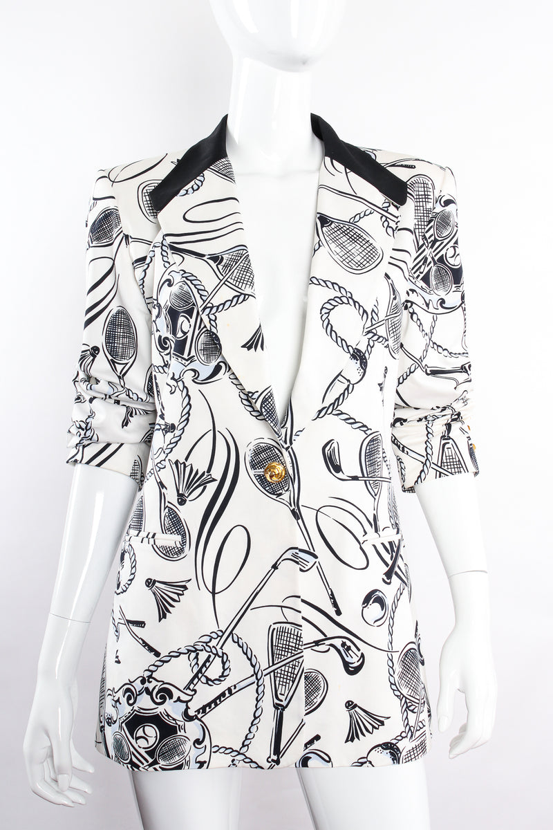 Vintage Escada Tennis Racket Club Sport Print Jacket on Mannequin front at Recess Los Angeles