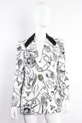 Vintage Escada Tennis Racket Club Sport Print Jacket on Mannequin front at Recess Los Angeles