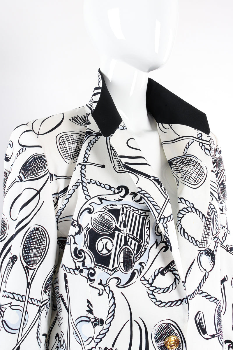 Vintage Escada Tennis Racket Club Sport Print Jacket on Mannequin collar at Recess Los Angeles