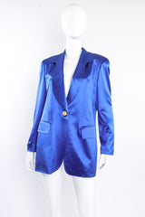 Vintage Escada Couture Royal Satin Boyfriend Jacket on mannequin front at Recess Los Angeles