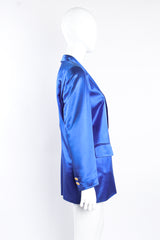 Vintage Escada Couture Royal Satin Boyfriend Jacket on mannequin side at Recess Los Angeles