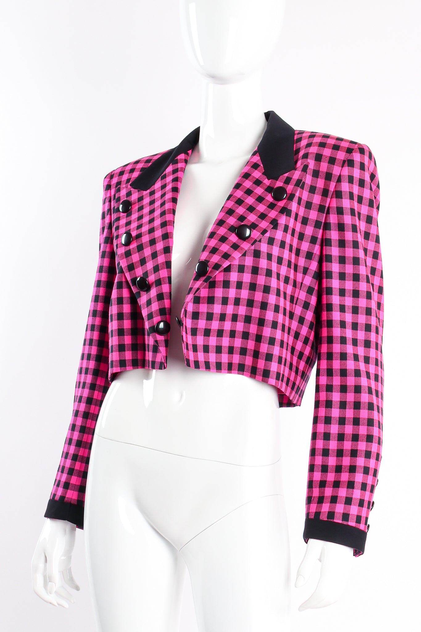 Vintage Escada Boxy Cropped Hot Check Jacket on mannequin crop at Recess Los Angeles