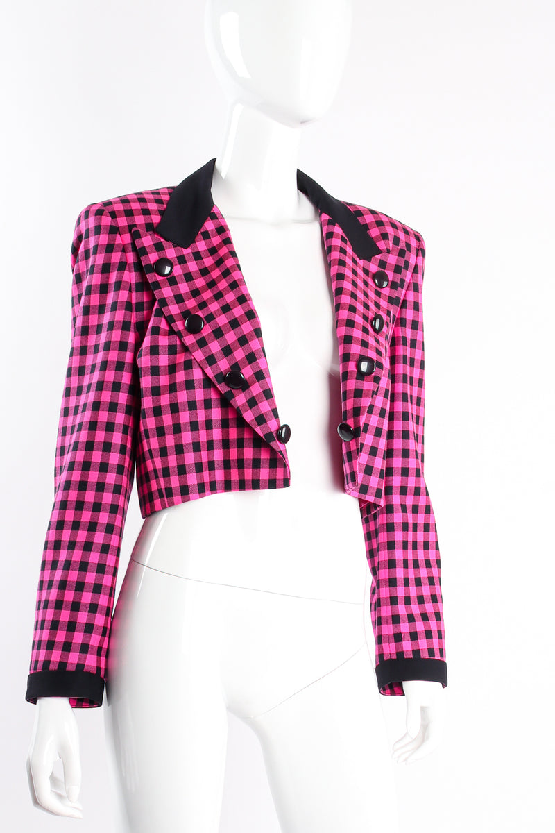 Vintage Escada Boxy Cropped Hot Check Jacket on mannequin crop at Recess Los Angeles