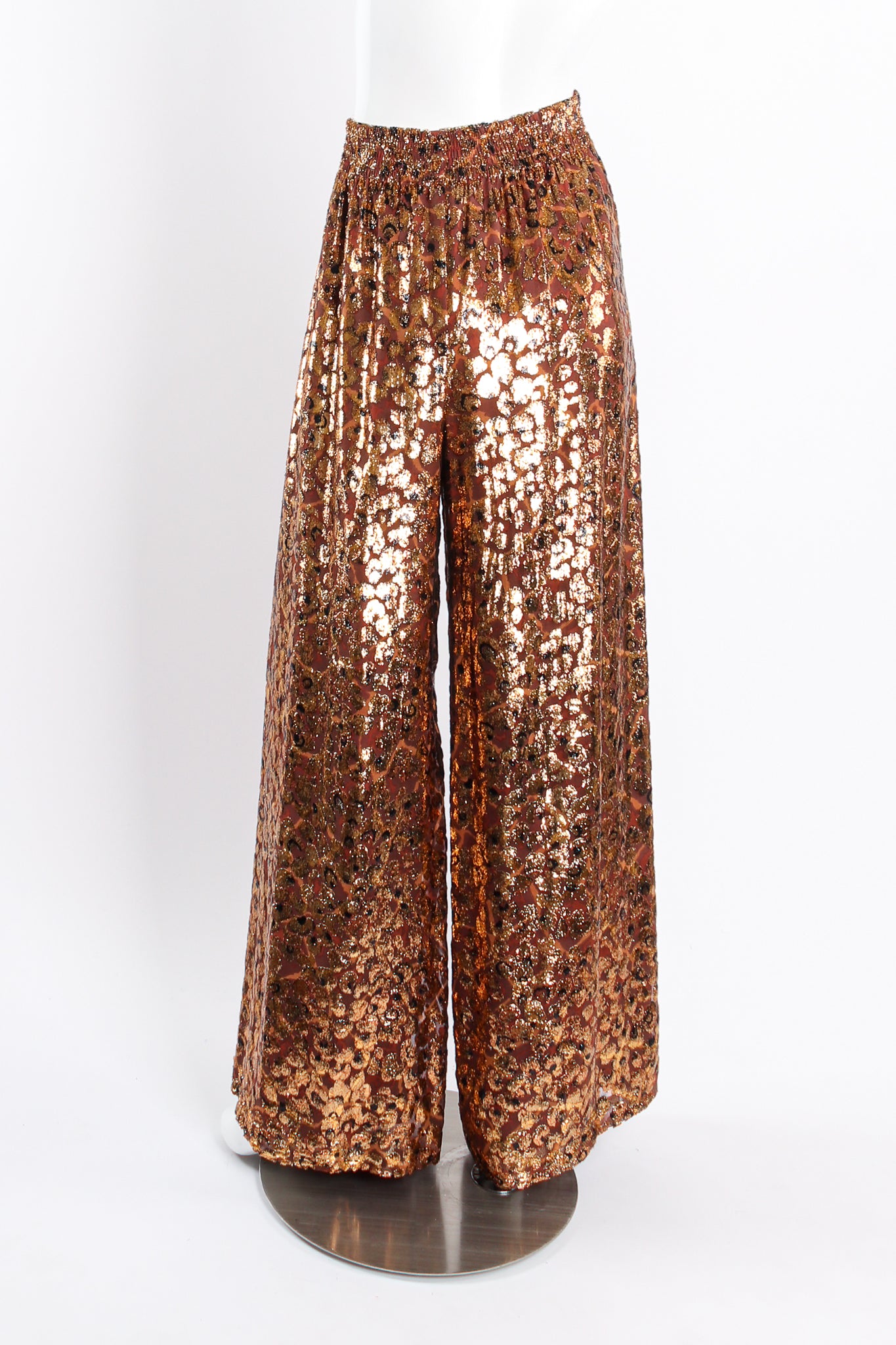 Vintage Escada Metallic Velvet Lamé Burnout Pant on mannequin back at Recess Los Angeles