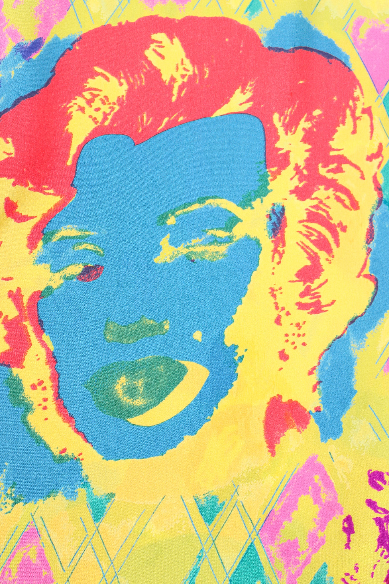 Vintage Escada Marilyn Monroe Silk Pop Art Shirt fabric detail at Recess Los Angeles