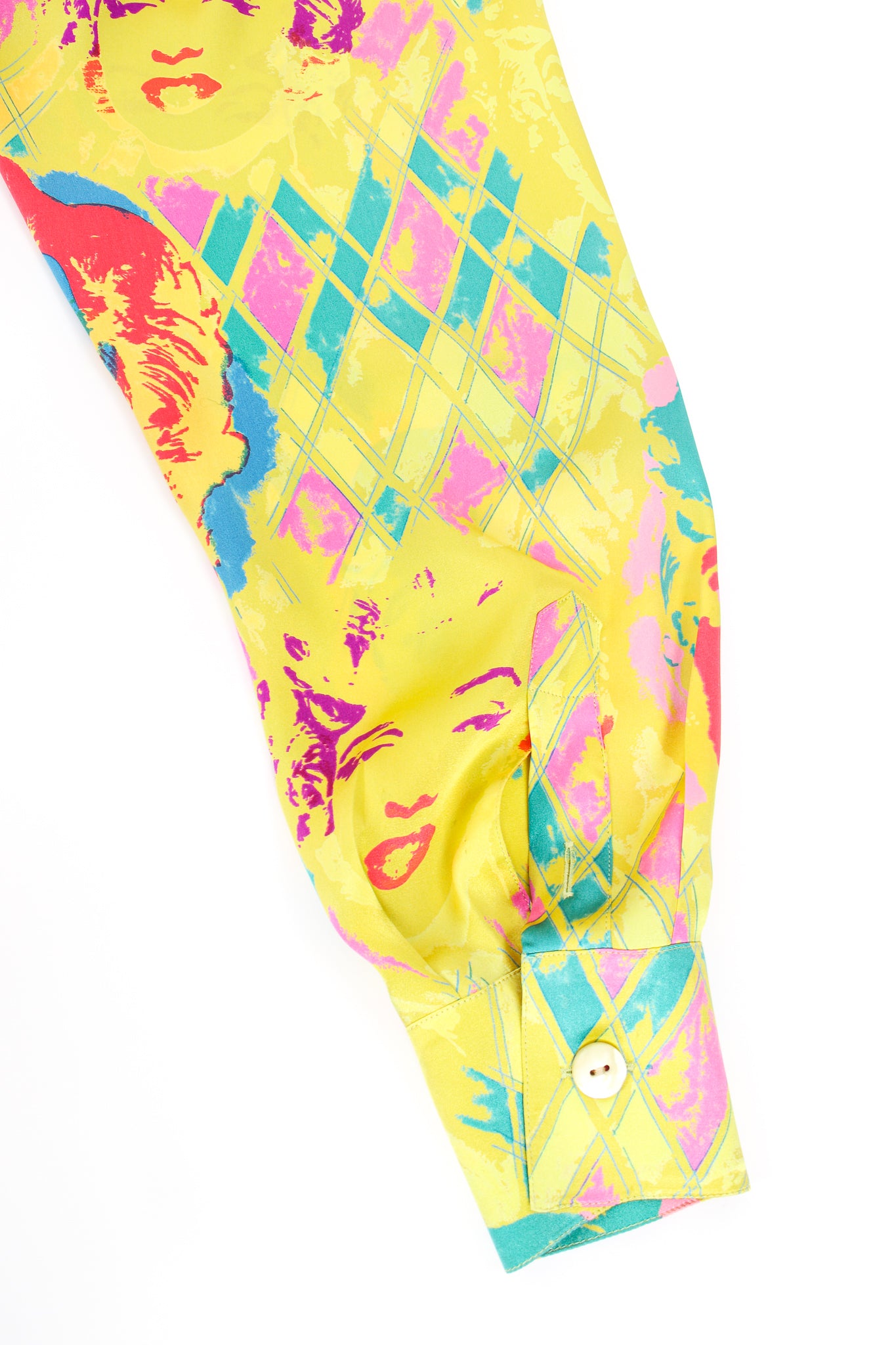 Vintage Escada Marilyn Monroe Silk Pop Art Shirt sleeve cuff at Recess Los Angeles