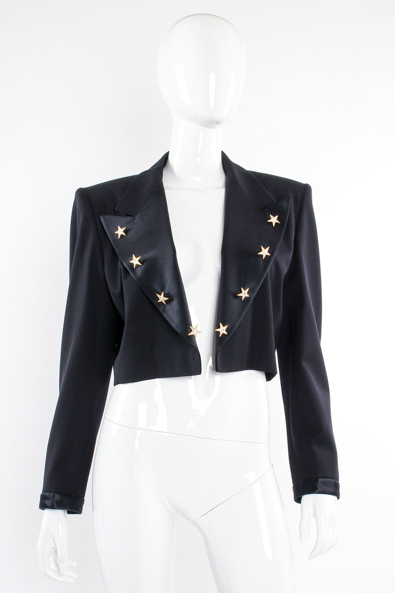 Vintage Escada Starry Cropped Tuxedo Jacket on Mannequin front at Recess Los Angeles