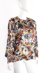 Vintage Escada Dog Hound Bridle Print Silk Blouse on Mannequin Angle at Recess LA