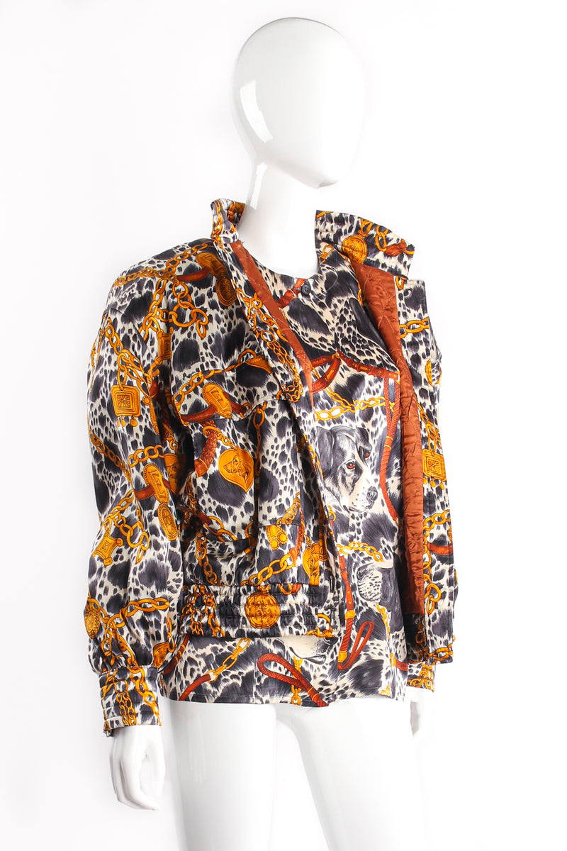 Vintage Escada Dog Hound Bridle Print Silk Bomber Jacket and Matching Top on Mannequin at Recess LA