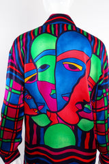 Vintage Escada Expressionist Portrait Print Silk Shirt on Mannequin back print at Recess LA