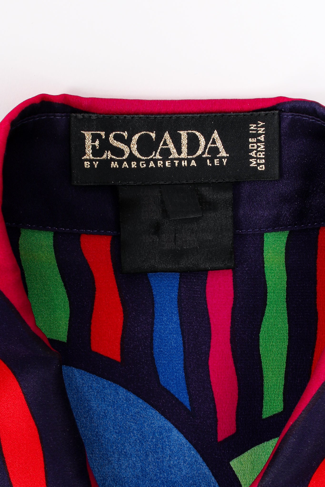 Vintage Escada Expressionist Portrait Print Silk Shirt label at Recess LA