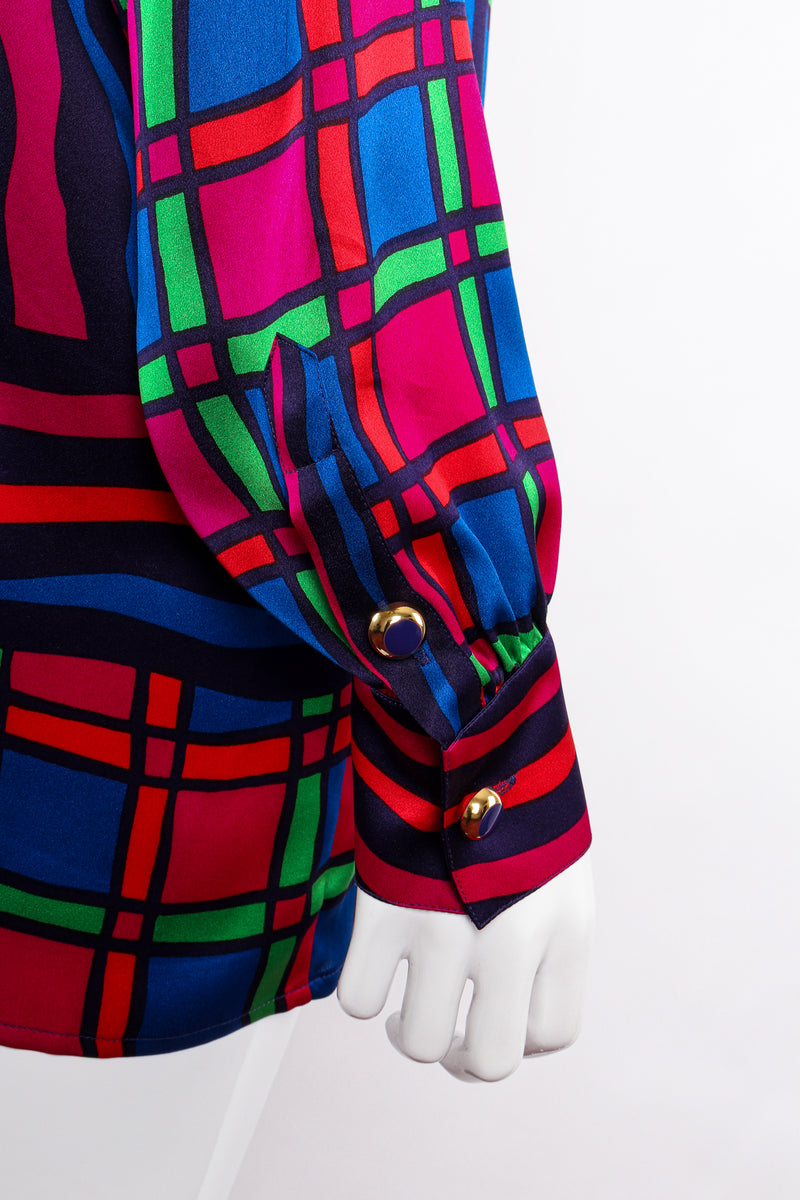 Vintage Escada Expressionist Portrait Print Silk Shirt on Mannequin sleeve cuff at Recess LA