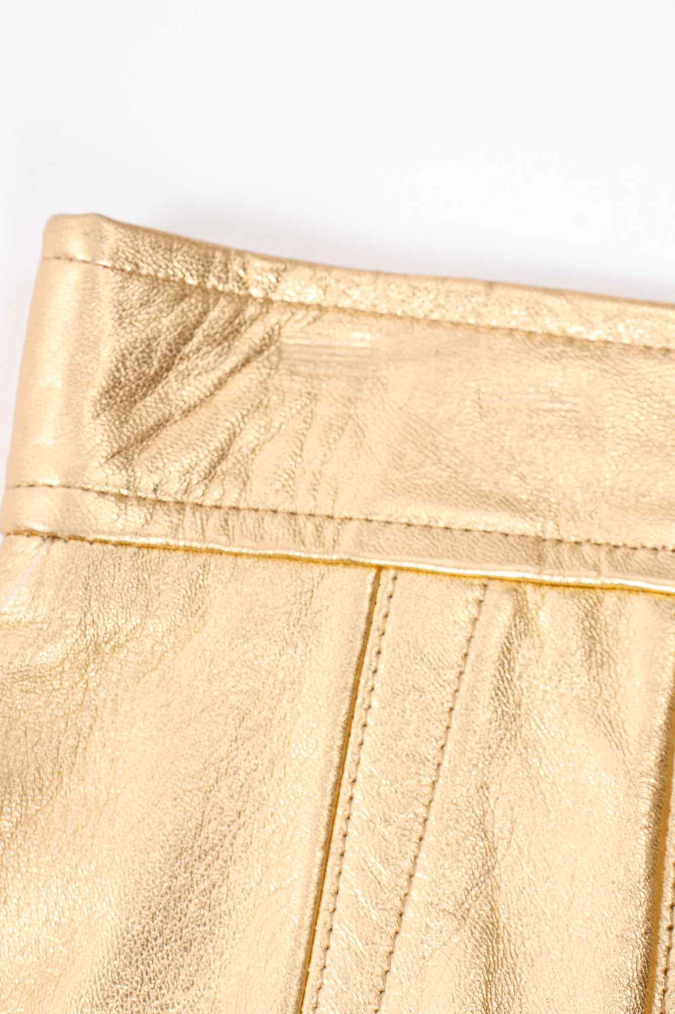 Vintage Escada Gold Leather Lamé Skirt hanger indentation at Recess Los Angeles