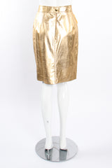 Vintage Escada Gold Leather Lamé Skirt on Mannequin back at Recess Los Angeles