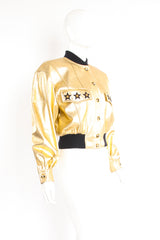 Vintage Escada Gold Star Leather Bomber Jacket on Mannequin angle at Recess Los Angeles