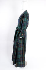 Vintage Escada Plaid Silk Taffeta Opera Trench Coat Duster on mannequin side at Recess Los Angeles