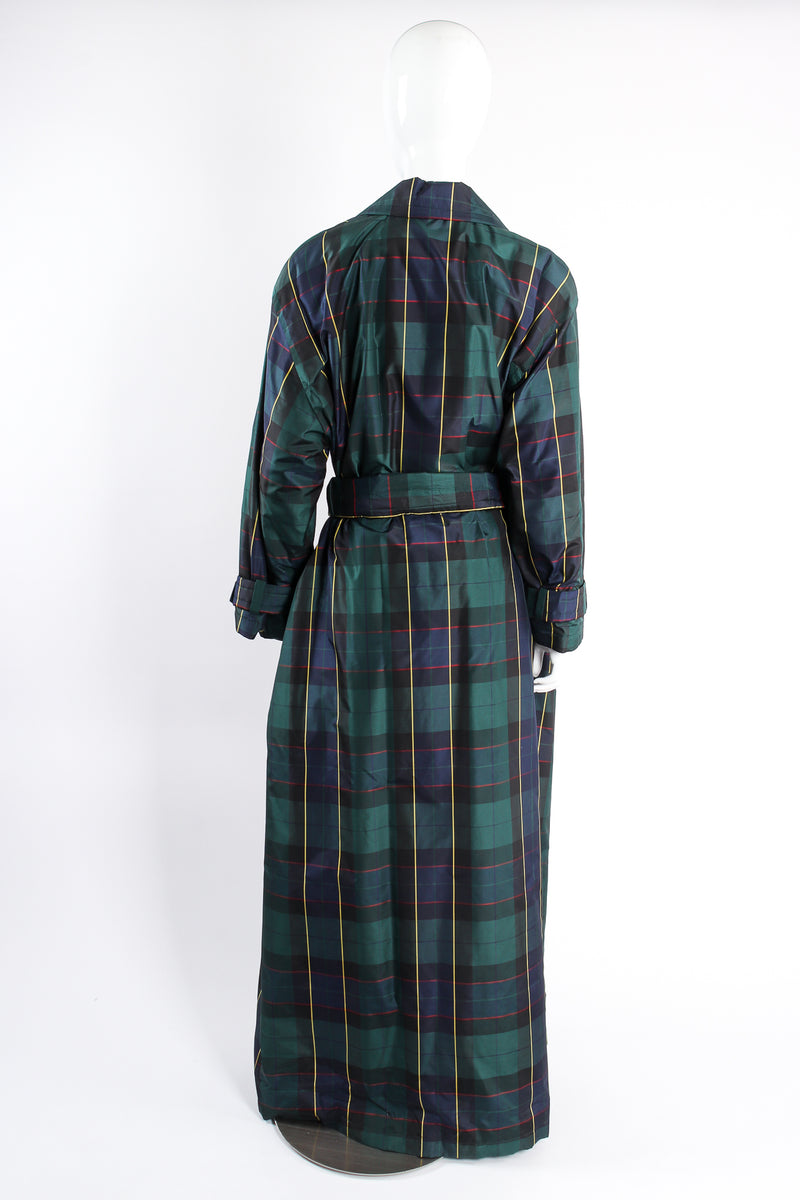 Vintage Escada Plaid Silk Taffeta Opera Trench Coat Duster on mannequin back at Recess Los Angeles